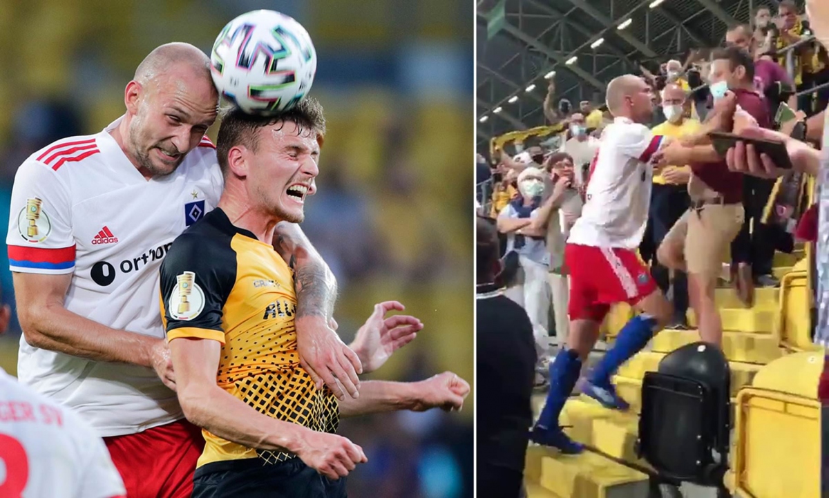 Cầu thủ leo lên khán đài ẩu đả với CĐV trong ngày bóng đá Đức trở lại